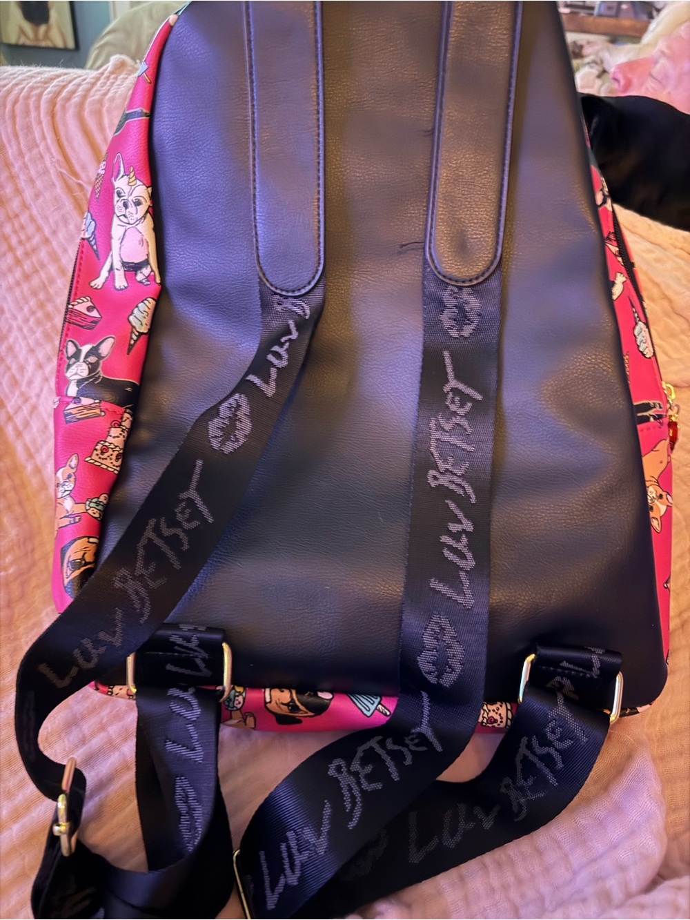 Betsey Johnson Pink French Bulldog Print Backpack - Picture 3 of 6
